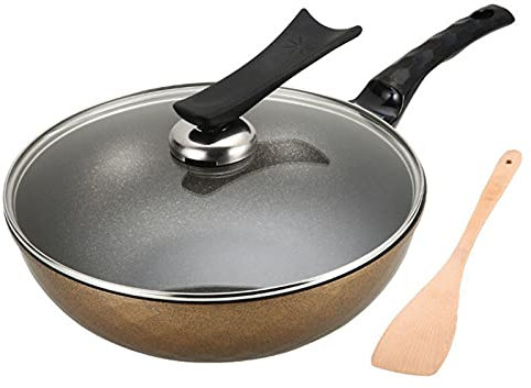 Sarten Wok Antiadherente De Aluminio Fundido, Con Revestimiento Antiadherente Y Antirayaduras, Wok Profesional Incluso Para Cocina De Granito, Piedra (Dorado 30cm)
