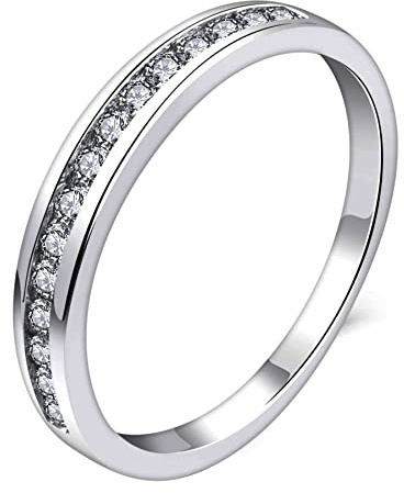 YL Damen Ewigkeitsring 925 Sterling Silber Schliff April Geburtsstein weißen Zirkonia Jahrestag Verlobungsring(Größe 60