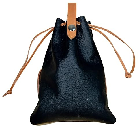 Hulara Echtleder-Tasche mit Kordelzug, Mehrzweck-Aufbewahrung/Münzen/Outdoor-Tasche/Wandern & Camping-Zubehör, Gürteltasche, Renaissance-Ledertasche für Herren/Damen, Schwarz