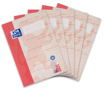 Oxford Schulheft A4 Recycling, 16 Blatt, Lineatur 26, kariert, 5 Stück