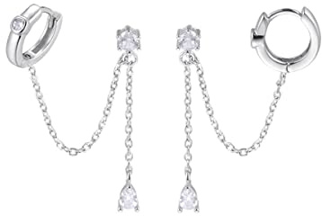 SLUYNZ 925 Sterling Silber Doppelt Piercing Ohrringe Huggie Manschette Tröpfchenkette für Frauen Damen Doppelt Löcher Baumeln Ohrringe Knorpel Helix Piercing Ohrringe Kette