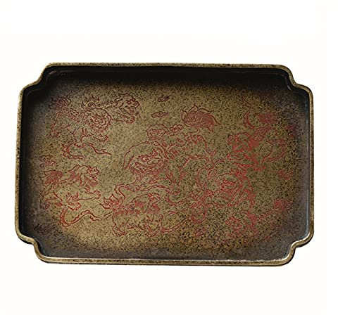 UNNS Plateau Décoratif Plateau de Service Antique et Vieux cuivre Pur cuivre Laque de cuivre Peint Plateau Plateau de thé Domestique 7,8 Pouces Plateaux de Service