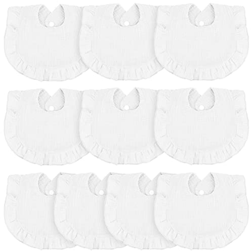 Seematn 10 Pcs Baby Muslin Bibs for Unisex Girls & Boys Drool Bibs Bandana Ruffle Soft Cotton for Newborn Infants Toddlers(White)