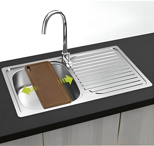 Gresinex - Fregadero Cocina Viena Encastrar 80x44 | 1 Seno y 1 Escurridera | Acero Inoxidable Aisi 304 |… (Con Tabla de Corte, Agujero Escurridera Derecha)