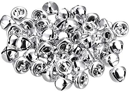 sourcing map Cascabeles, 3/8(10mm) 24uds Pequeñas Campanas para Artesanías Bricolaje Navidad, Vacaciones Decoración, Musical Fiesta, Hogar, Festival, Boda, Plateado Tono