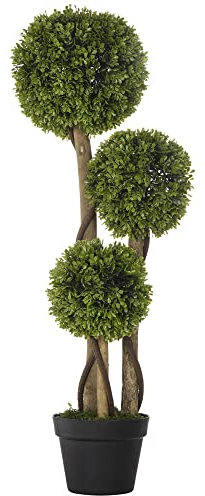 HOMCOM Decorative Artificial Trees Boxwood Ball Topiary Trees in Pot, Fake Plants for Home Indoor Outdoor Decor, 90 cm, Light Green