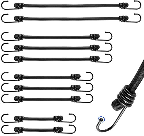 12 Stück Spanngummi Universalgrößen Expander mit Haken, Gummispanner mit Haken, Extra Stark Gummiband mit Haken für Fahrräder Motorräder Auto Ladung Transportanhänger