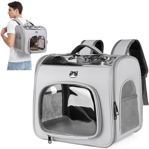 ALLSOPETS Zaino per Cani e Gatti Pieghevole con Finestra Traspirante e Gancio di Sicurezza, Zaino Porta Cane con Apertura Frontale per Viaggio Escursioni Passeggiate (Grigio Nuvola)