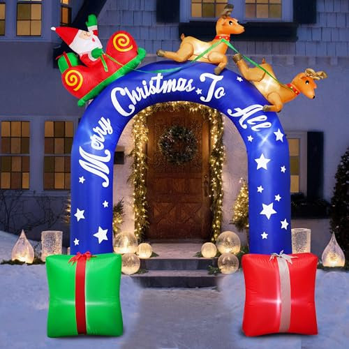 PARAYOYO Babbo Natale gonfiabile alto 2,7 m che cavalca una renna con foglio, decorazione esterna, arco natalizio con regali, W-CL2250-270