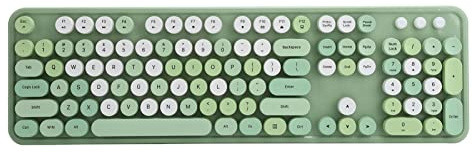 Ejoyous Wireless Keyboard and Mouse, 2.4 GHz 1600 DPI Silent Green Mechanical Keyboard, Round Key, for PC, Laptop, Desktop