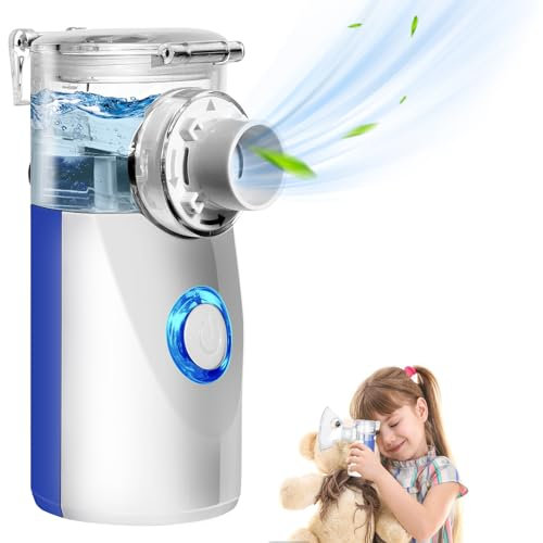 Inhalationsgerät Kinder, Inhaliergeräte für Erwachsene Kinder, Inhalator Vernebler, Inhaliergerät Kinder Baby, mit Masken & Düse für Atemwegserkrankungen Wirksam, Geeignet für Familie Reisen (Blau)