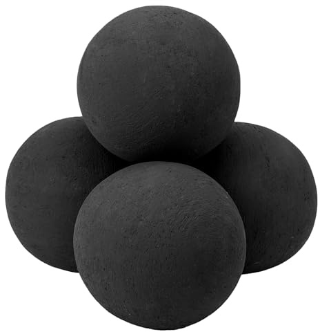 Skyflame Bolas de fuego de cerámica de 6 pulgadas, juego de 4 piedras redondas negras reutilizables para hogueras o chimeneas en interiores y exteriores