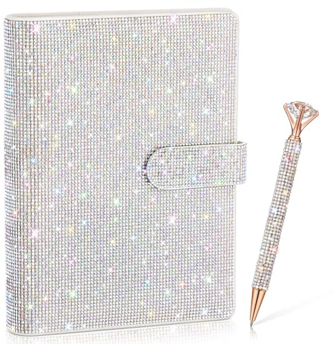 Resholder A5 Glitzer Strass 6 Ringe Notizbuch Binder mit Diamantstift Set Silber Bling Bürozubehör Zubehör für Frauen Teenager Mädchen Glitzer Geschenkset