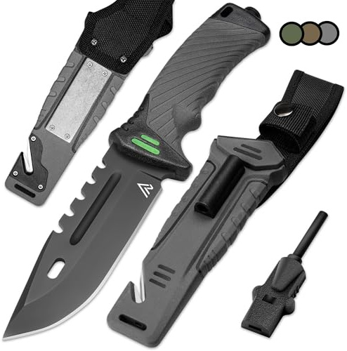 naifu® - The Hunter X Outdoor Messer Jagdmesser 12 CM - mit Kydex Holster - Bushcraft Messer - Perfektes - Feuerstarter und Schleifstein enthalten
