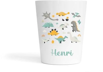 Gobelet Enfant Personnalisé Dinosaures – Gobelet Incassable 230ml sans BPA – Tasse Prénom Garçon Crèche ou École – Rentrée Scolaire – Cadeau Original