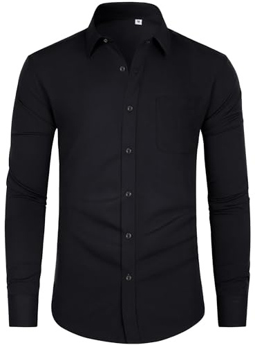 J.VER Hemd Herren Langarm Business Stretch Comfort Fit Bügelfrei Reinfarbig Oberhemden für Büro und Hochzeiten,Schwarz,XL