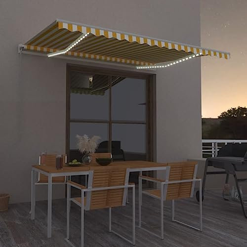 Gelenkarmmarkise Einziehbar, LAPOOH Sichtschutz Balkon, Balkon Markise, Seitenmarkise, Klemmmarkise, Sonnenvorhang, Balkonmarkisen, 400x300 cm Gelb und Weiß