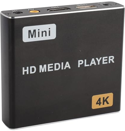 Lecteur Multimédia 4K avec Télécommande, Lecteur MP4 Numérique pour Disque Dur, clé USB, Carte TF, H.265, MP4 PPT MKV AVI, Prise en Charge/AV/USB Souris/Clavier (Prise UE)