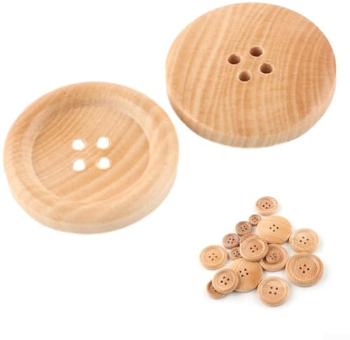 Holzknöpfe, natürliche Farbe, verschiedene Größen, 4 Löcher, Kleidungszubehör (18 mm), 20 Stück