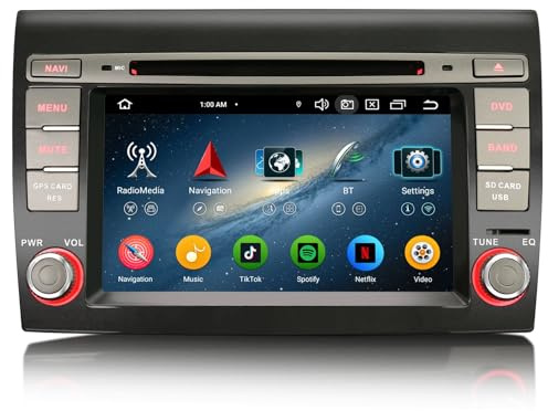 GONFEN Android 16 8-Kern 4GB+64GB Autoradio für FIAT Bravo 2007-2014 mit 7-Zoll Touchscreen Bluetooth 5.0 Kabelloses Carplay Android Auto DAB+ GPS Navi DVD WiFi 4G Canbus FM RDS DSP Lenkradsteuerung