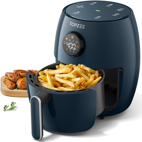 Freidora de aire compacta pequeña, 2.1 cuartos de galón, mini freidora pequeña 4 en 1, hornear, asar, recalentar, 98% menos de aceite, control de temperatura ajustable con temporizador de 60 minutos,