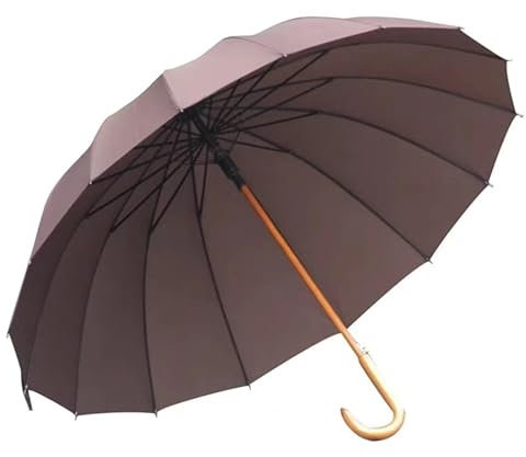 Großer winddichter Golfschirm mit langem Holzgriff für Damen und Herren, regen- und windabweisend, einfarbig, 115 x 95 cm