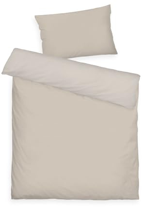 Herding Linge de lit pour bébé Tom Tailor en Satin, 40x60 cm + 100x135 cm, 100% Coton/Satin, avec Motif réversible, Ourlet Haut et Fermeture éclair de Marque, Couleurs Solides Beige (Sunny Sand)