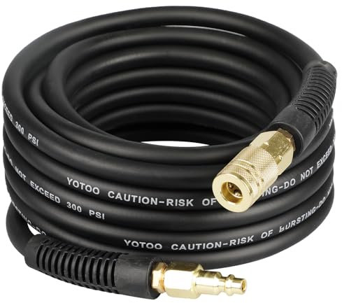 YOTOO Hybrid Air Hose, 1/4-Inch by 25-Feet 300 PSI Heavy Duty Air Compressor Hose, Lightweight, Kink Resistant, All-Weather Flexibility with 1/4 Industrial Air Fittings and Bend Restrictors, Black