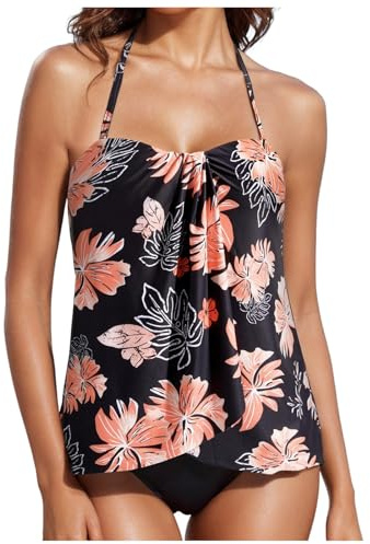 Tankinis Femme Dos Nu, Maillot De Bain 2 Pieces Femme Imprimé Floral,Maillot Deux PièCes Femme Grande Taille Ensembles Set Push Up Chic Et éLéGant DéContractéS Maillots Et Slip Vetement De Plage