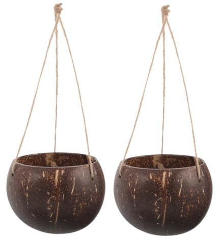 ANDRESLAD 2pezzi Vasi Sospesi in Guscio Di Cocco Naturali Fioriera Decorativa Con Corda Per Piante Da Interno e Balcone Porta Vasi Eco Sostenibile Per Giardino e Casa