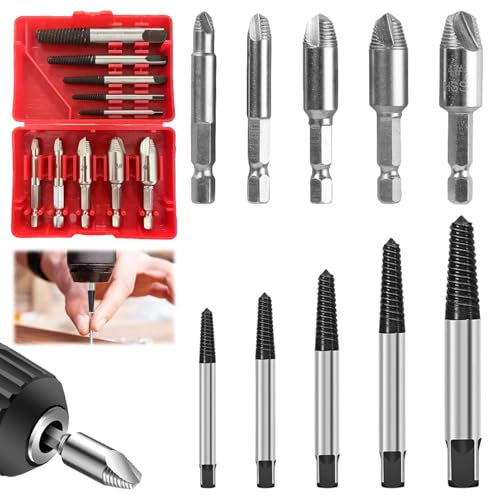 Set di Estrattore Viti da 10 Pezzi, Filettatura di Alta Precisione, per Estrattore per Viti Danneggiate, Robusto e Durevole, Ideale per Auto, Fai da te e Riparazioni (Argento)