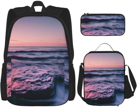 OXKGHHO Scenic - Mochila de trabajo con estampado de agua marina con lonchera aislada, correas ajustables, para gimnasio y uso diario, Negro -, Talla única