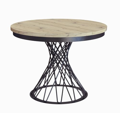 MEBLINI Esstisch Rund Ausziehbar aus Metall - Loft - Esszimmertisch Modern - Küchentisch - Ausziehtisch - Round Dining Table - Esszimmertische - 100-138x77cm - LUCO - Artisan Eiche/Schwarz Matt