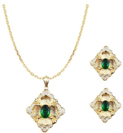XFSRG Elegantes Schmuckset mit Smaragd-Grünen Kristallen und Goldener Kette für Damen Modeschmuck für Besondere Anlässe
