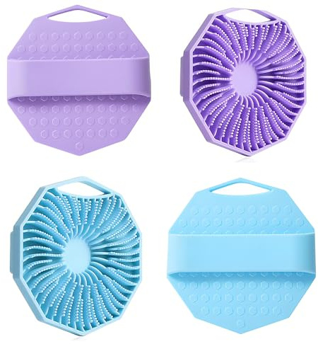 2PCS Silicone Body Scrubber, Silicone Shower Scrubber, Bath Massage Brush, 10cm Women Men Deep Cleansing, for All Skin Type, Easy to Use and Clean(Blue and Purple)