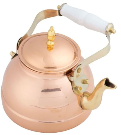 Classic Cuisine Kupfer-Teekessel – Teekanne für Herd mit Kupfer-Außenseite, Nickelfutter und Keramikgriff – 7,25 C/1,8 Q Wasserkocher im Vintage-Stil – perfekt für Tee, Kaffee oder Kochen