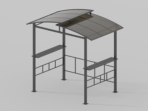 COSTWAY Cenador de Barbacoa 2,45x1,5m, Techo Ventilado de Policarbonato, Estantes Laterales, Estructura de Metal, Carpa Pergola Pabellón Gazebo Barbacoa de 2 Niveles Jardín Exterior