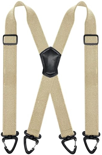 Nistere Hosenträger Herren Extra Stark 3,8 cm Breite Längenverstellbare Elastische Träger in X-Form mit 4 Dreieckiger rutschfester Clip Outdoor Hosenträger für Herren (Khaki)