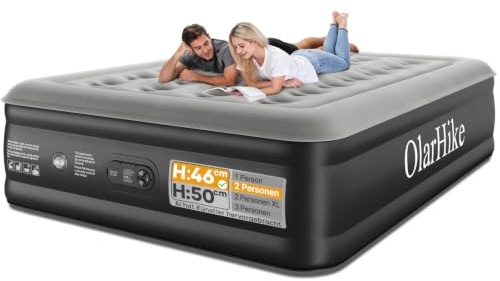 OlarHike Luftmatratze selbstaufblasend 140x200x46 cm Luftbett Gästebett | Luftbett 2 Personen für Camping, Gästezimmer und Zuhause. Robustes PVC, weiche Flockoberfläche, bis 300 kg belastbar