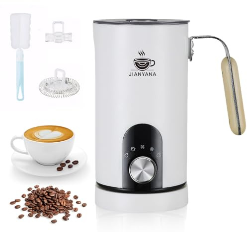 JAINYANA Espumador de Leche Eléctrico 5 en 1 Espuma Caliente y Fría Automática Calentador de Leche,350ML Silencioso Acero Inoxidable,para Latte Capuchino Macchiato y Chocolate Caliente(Blanco)