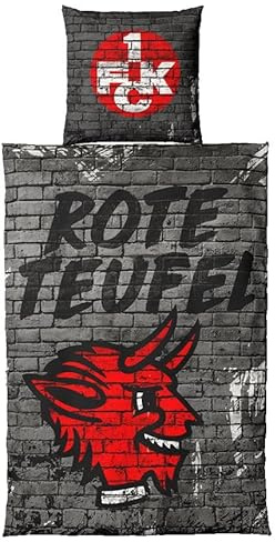 1. FC Kaiserslautern Bettwäsche Mauer/Teufel – Offizielle FCK Bettwäsche 135x200 cm & 80x80 cm – 100% Baumwolle – Rot Weiß – Fan Bettwäsche Fußball Bundesliga – Bettbezug Set mit Reißverschluss