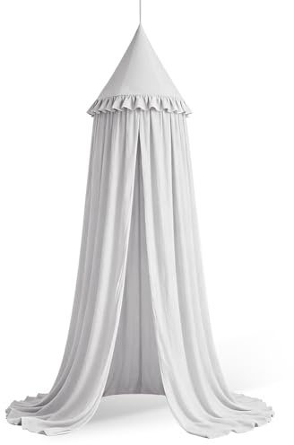 HOTUT Baldacchino per Letto Bambini con Volant,Tenda Sospesa per Culla,Tenda Zanzariera Cupola Rotonda Baldacchino per Decorazione Lettino Culla Bambini Cameretta Camera da Letto Lettura(Grigio Chiaro