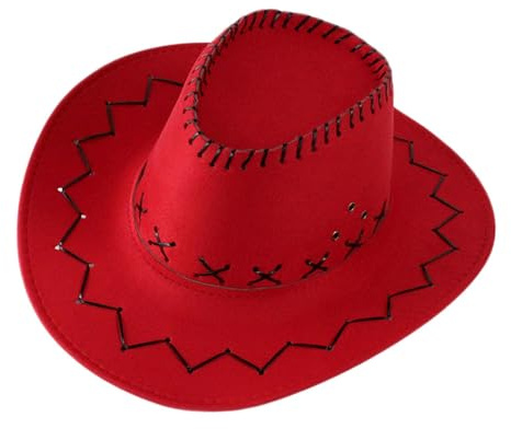 LeeQinersw Western Cowboy Hut Kinder Cowboyhut Hut mit Breiter Krempe Stabil Geformt Aus Polyester mit Kinnriemen für Geburtstagsfeiern Reiterspiele K, Rot
