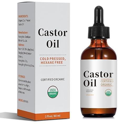 Aceite de ricino orgánico para cabello, pestañas y rostro, aceite de ricino puro orgánico prensado en frío sin refinar, botella de vidrio de 120ML.