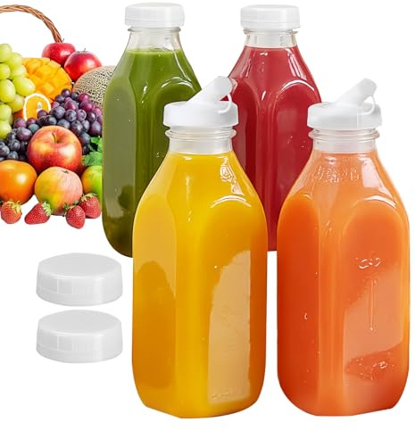 Bohany Botellas de Vidrio Reutilizables,Botella De Vidrio Hermética De 1L Con Tapa De Pajita - Taza Para Almacenamiento De Bebidas - Para Agua Leche Bebidas Cocina Cocinar Viaje Y Hogar