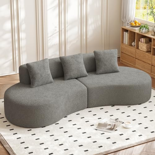 A ALFRESCOOL Modern Curved Modular Sectional Ecksofa mit Schlaffunktion, 5 - Sitzer Couch, Polstersofa, Boneless Couch with Pillows für Wohnzimmer, Apartment, Home Decor, Einfache Montage(Grau)