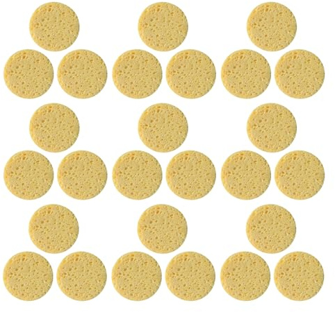 BUTIFULSIC 50pcs Facial Remover Pads for Sensitive Skin, Reusable Natural Cellulose Face Cleansing Sponge Pads in Yellow, Gentle and Versatile Makeup Removal Tool for Daily Skincare Routines
