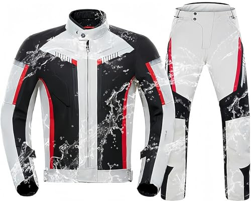Giacca da motociclista da uomo con equipaggiamento protettivo, impermeabile, tuta da uomo in due pezzi, equipaggiamento protettivo riflettente per viaggi e guida in città Gray,XXXL