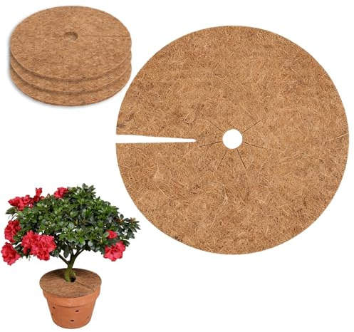 Veebmys 4 Stück Pflanzen-Kokosmatten mit Abdeckplatte, Biologisch Abbaubar, zum Schutz der Wurzeln und als Unkrautbarriere, Ideal für Topfpflanzen als Ganzjähriger Pflanzenschutz (40cm)
