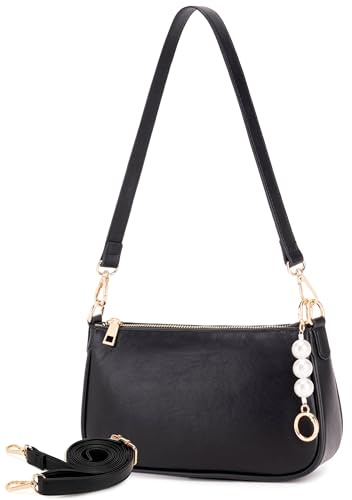 Travistar Handtasche Damen Klein Y2K Tasche – Mini Schultertasche Damen mit Perlenanhänger, Verstellbarem Riemen, Kartenfächer & PU Leder Umhängetasche, Crossbody Bag, Clutch für Frauen & Teenager